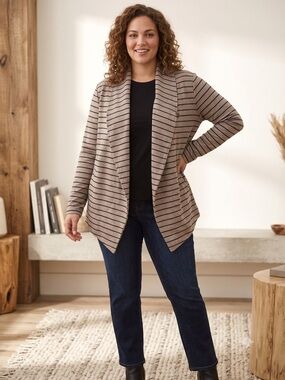 The North Face Light Brown Striped Shawl Collar Open Wrap Sweater - Size L